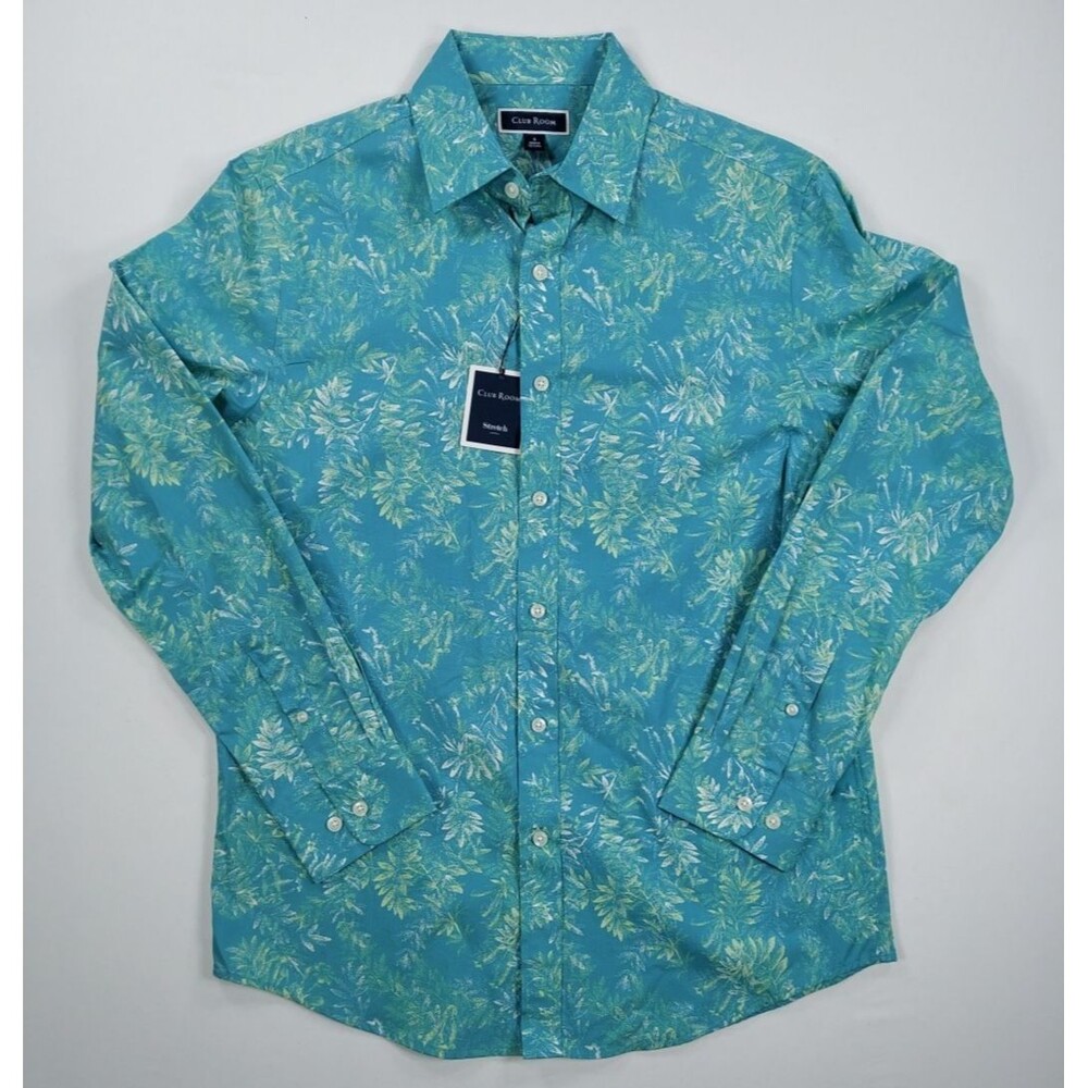Club Room Mens Shirt Small S Blue Floral Cotton Long Sleeve Button Down NWT